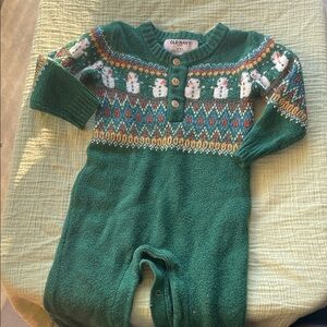 Old Navy Green Fair Isle Snowman Knit One-Piece